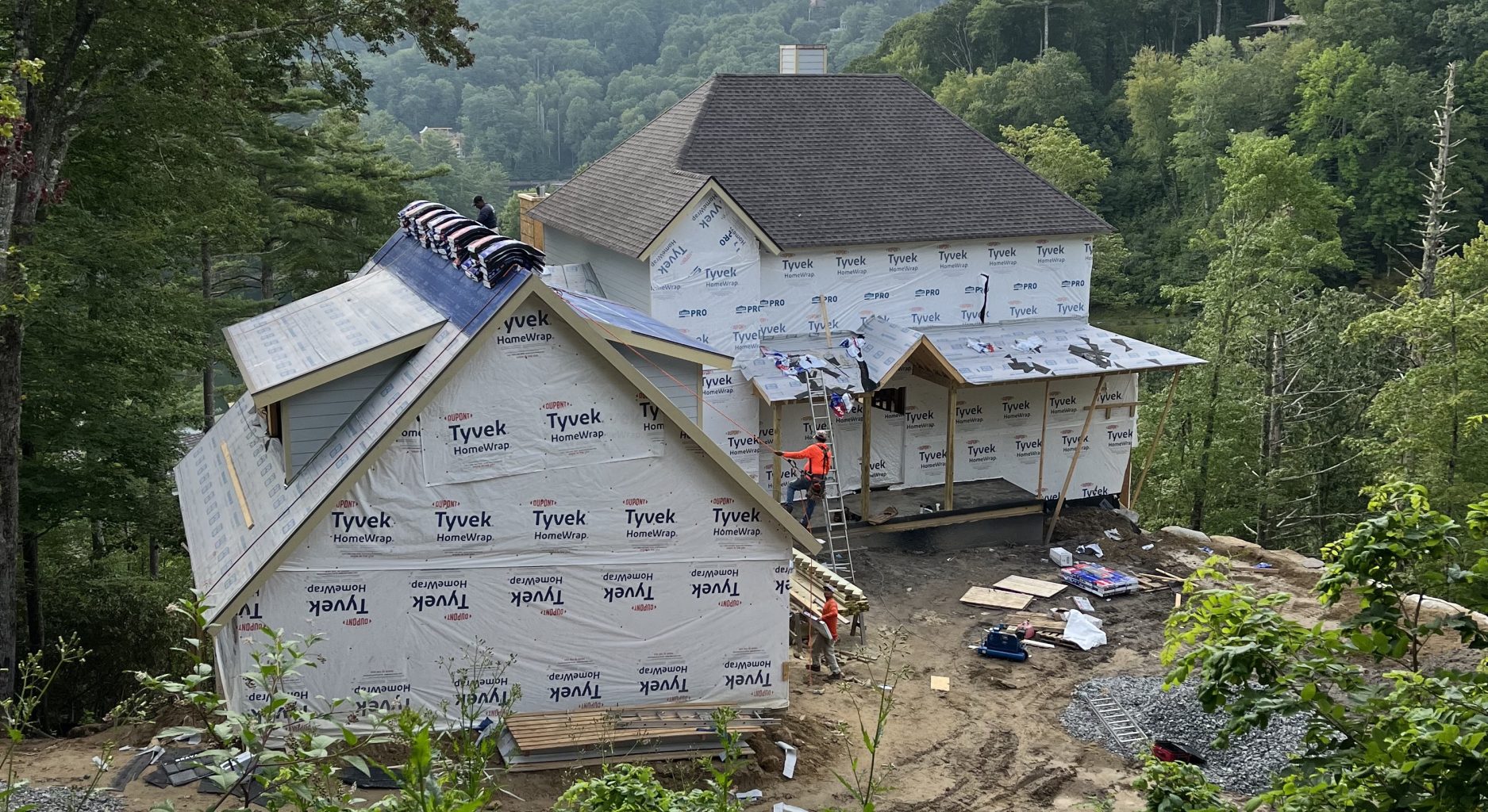 New home construction roof installation