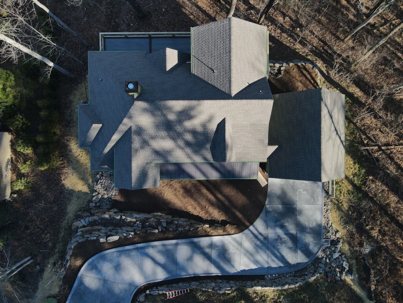 Bird-eye view of a complete roof replacement
